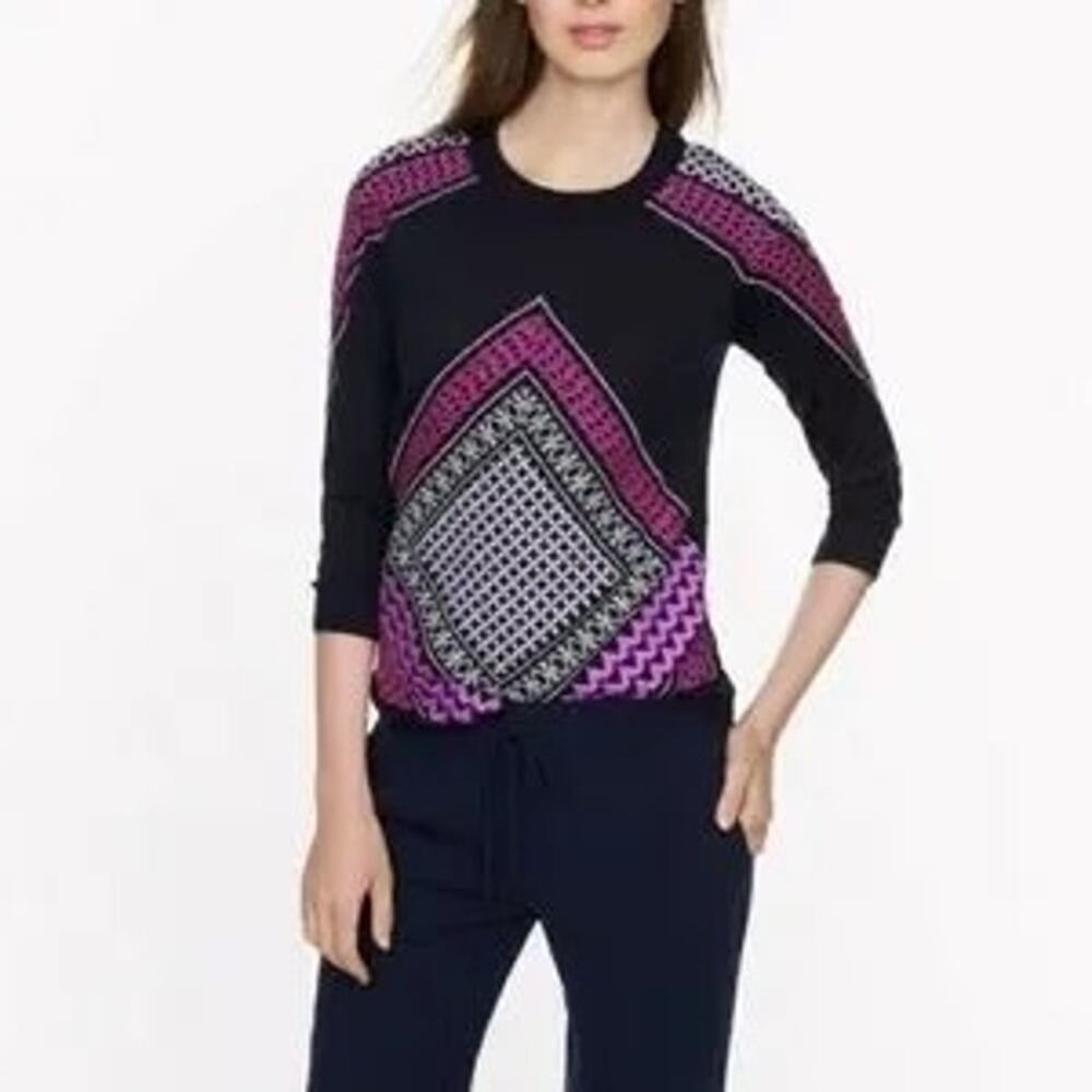 J.Crew Tippi Embroidered Merino Wool Geometric Print Sweater Size XS